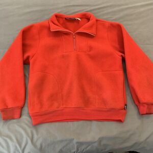 Vintage Lightning Bolt Sweatshirt Mens Large Red 1/4 Zip Fleece Pullover USA 90s